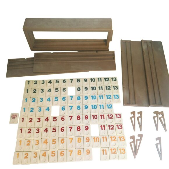 Vintage Rummikub International Game Faux Wood Box Made in Israel - 98 Tiles - Picture 1 of 6